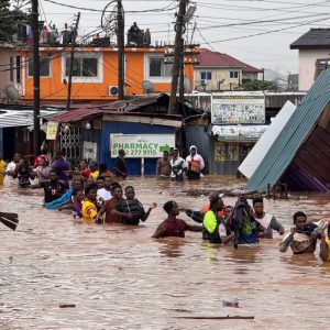 Torrential rains flooded parts of Ghana on Monday